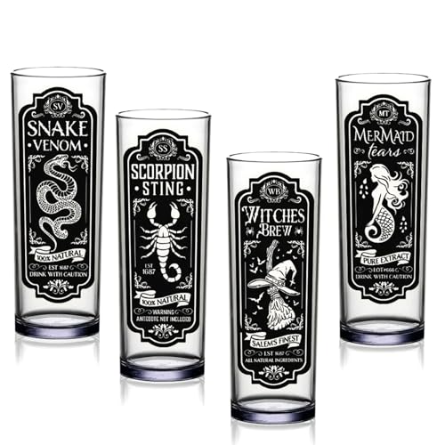 BARCONIC® Highball/Collins Glasses - Halloween Themed Apothecary Designs (Set of 4)