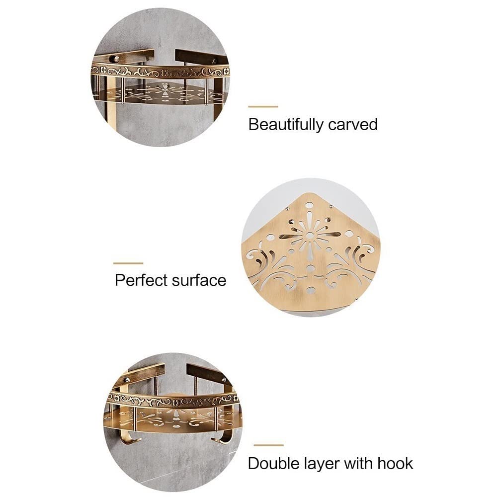 Estantes de baño exquisitos Estante de baño, Estante de Esquina de baño de Doble Capa de Aluminio Negro, Soporte de baño, Cesta de baño Accesorios de baño (Color : 6601BG-2-I)