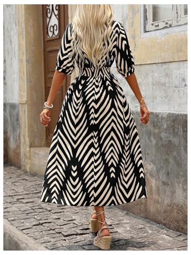 Image of SweatyRocks Women's Summer Half Sleeve Wrap V Neck Smocked A Line Midi Dress