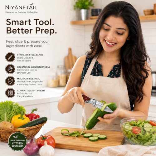 NIYANETAIL Vegetable Knife & Peeler, Wooden Handle - Image 5
