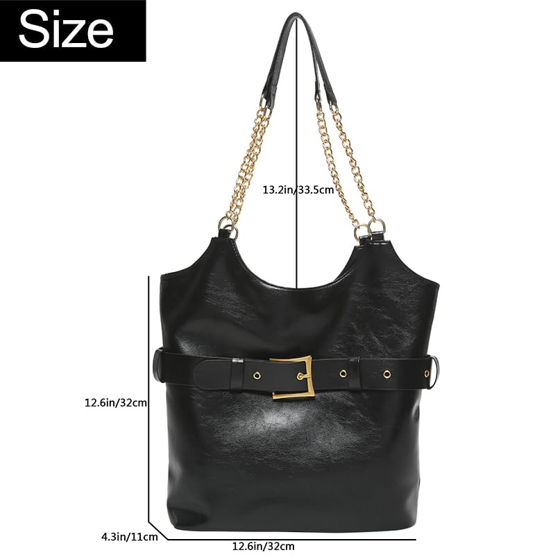 Image of Vintage Hobo Bags for Women,Soft Vegan Leather Handbags Large Tote Purse Shoulder Bag with Chain Strap