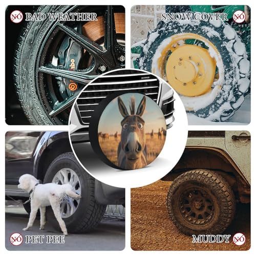 Image of Happy Donkey Heavy Duty Spare Tire Cover Donkey Lovers Wheel Tire Cover Waterproof Sun Protection Universal Fit for Trailer SUV Truck Camper Travel Trailers 12 Inch