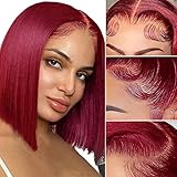 EAGERA 99J Burgundy Bob Lace Front Wigs Human Hair 99J Short Bob Wig Human Hair 13x4 Red Bob Lace Frontal Straight Wigs for Women 150% Density Red Wig Human Hair Pre Plucked with Baby Hair (10 inch, Burgundy bob human hair wig)