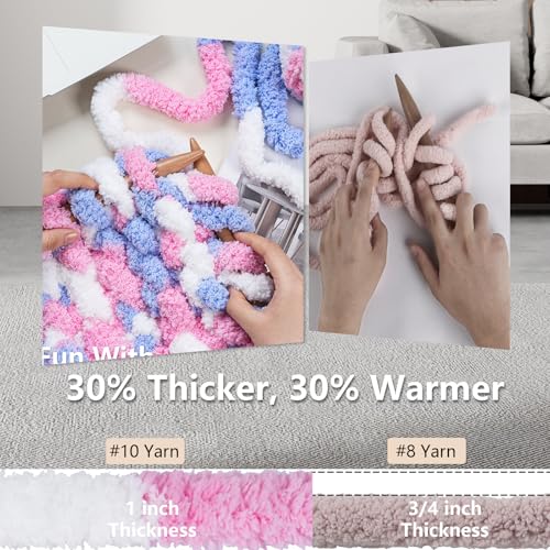 Image of Cozyful Chunky Yarn for Hand Knitting - #10 Chunky Chenille Blanket Yarn, Jumbo Big Thick Chunky Yarns for Crocheting, Tie Dye Bulky Knit Yarns, 8 Skein (20 yds 8 oz Each Skein), Blue & Pink & White