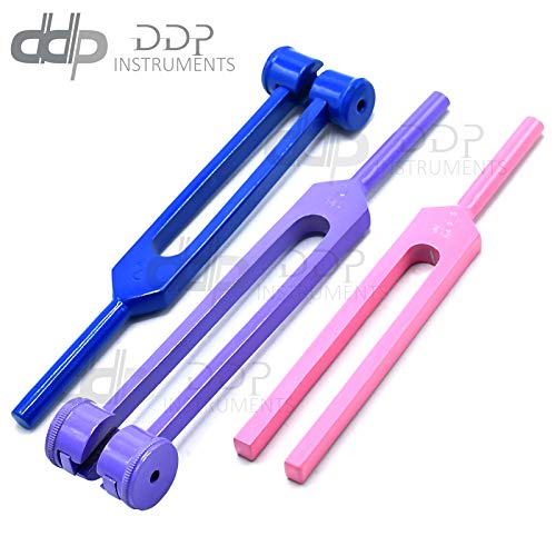 DDP Limited Edition Colorful Set of 3 pcs Aluminum Sensory Tuning Forks C 128 256 512 Purple, Pink and Blue Set