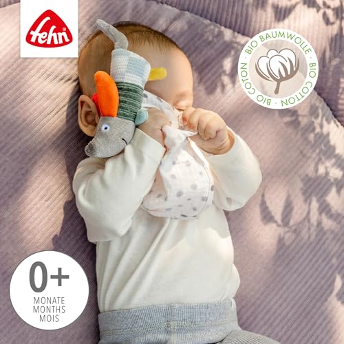 Fehn Mini-Schmusetuch Hund Natur - Mini-Spielkamerad & Stofftier-Schnuffeltuch aus Baumwolle aus biologischem Anbau - für Babys & Kleinkinder ab 0+ Monaten