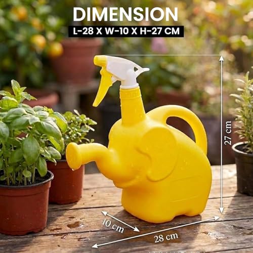 Image of Go Hooked Elephant Shape 2-in-1 Plant Watering Can with Spray Bottle 1.5L | Plastic Garden Watering Pot with Long Spout & Handle | Indoor Plants, Balcony Gardening Water Sprayer (Multicolor)