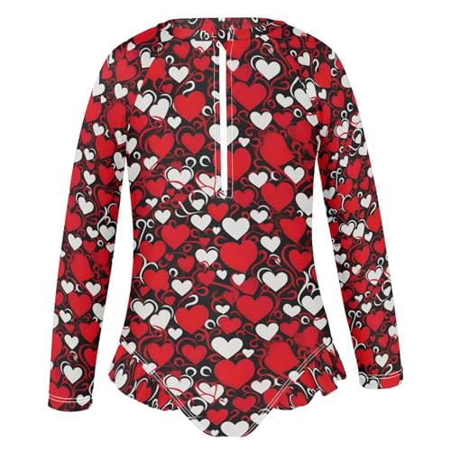 Hearts Valentine Girls Long Sleeve Swimsuit UPF 50+ Rashguard Swimwear One Piece Bathing Suit for 3-12 212165042