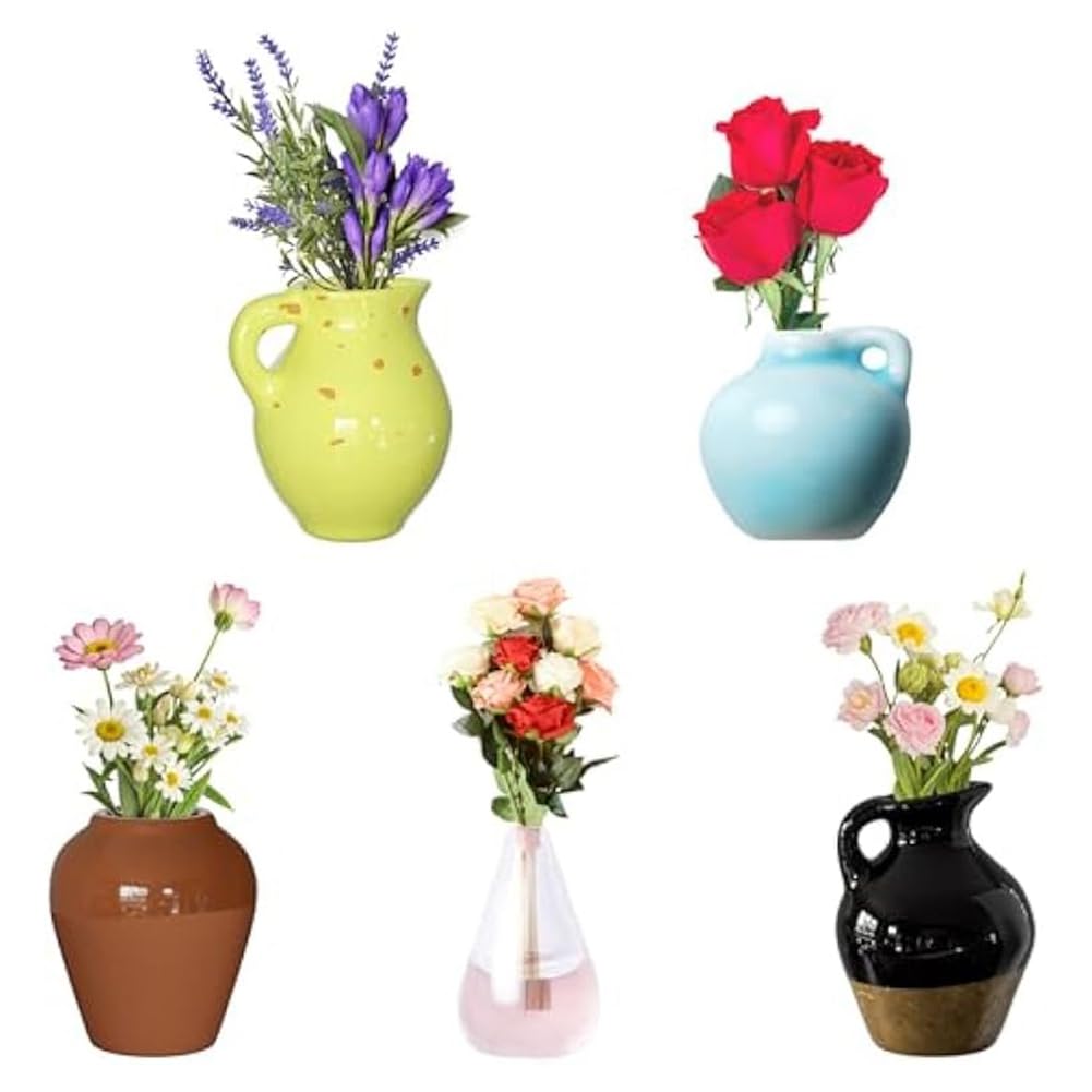 CTRLZS 5pc Set Mini Vase Fridge Magnets, Small 3D Plant Holders for Refrigerator, & Kitchen Locker Decor