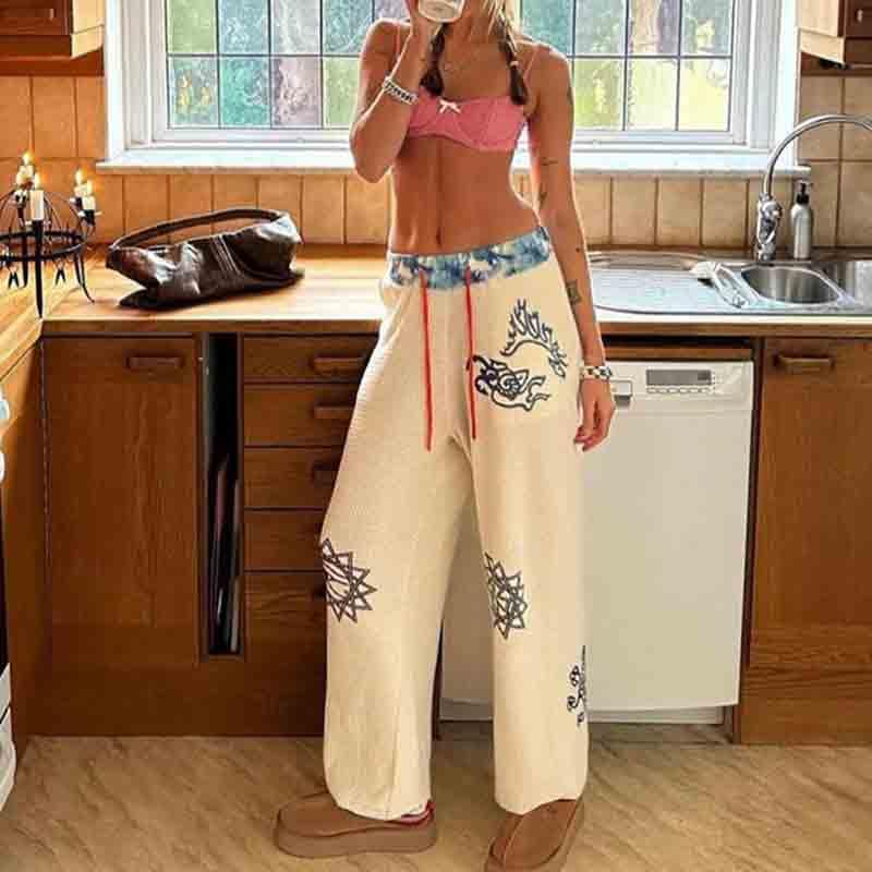 Women's Street Fashion Casual Pants with Contrasting Colors, Graffiti Prints, Loose and Versatile Sports Pants3