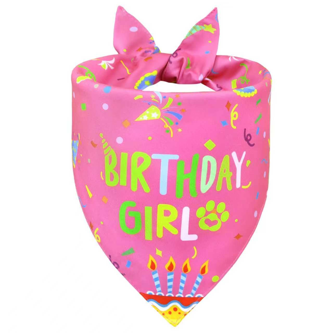 WoffBow Dog Birthday Girl Bandana for Small Dogs, Reversible Pink Scarf — image 1