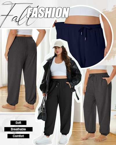 3 Pack Women's Plus Size Sweatpants, Drawstring Loose Fit Joggers Pants Comfy Casual Athletic Pants with Pockets3