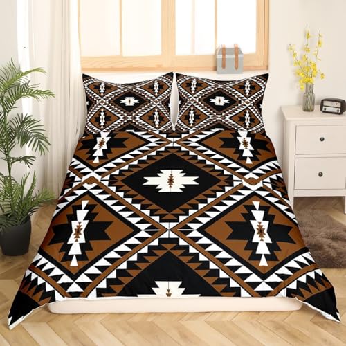 Homewish Aztec Bohemian Bedding Set Double 3 Pieces, Boho Southwestern Duvet Cover with Black Reverse - Image 2