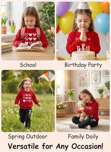 Image of Cute Toddler Girls Sweatsuit - Casual Heart Print Child Clothes Fall Outfit