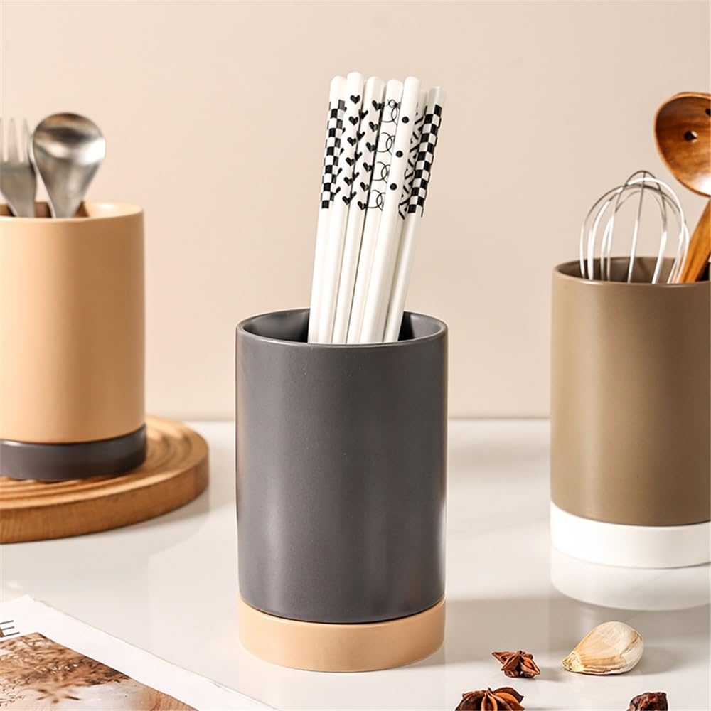 Küchenutensilienhalter aus Keramik, Beige – Arbeitsplatte und Abtropfgestell für Kochutensilien, Besteck und Werkzeuge – stilvolle und funktionale Küchenaufbewahrungslösung