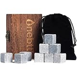 Onebttl 9pcs Piedra de Jabón Gris Piedras de Whisky Whisky Stones para Enfriar su Whisky Vino y Otras Bebidas Cubos de Hielo reusables-con una Elegante Caja de Madera y Bolsa de Terciopelo