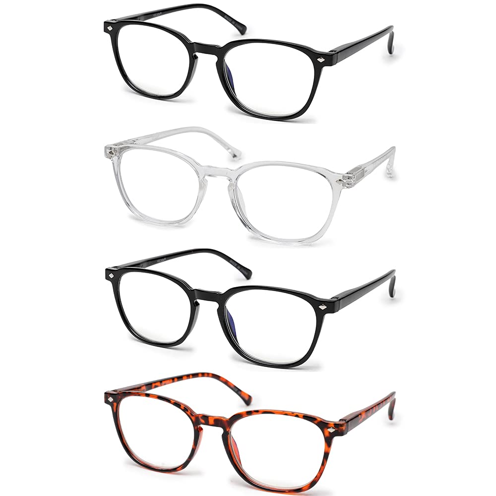 VecienBlue Light Blocking Reading Glasses, Anti Eyestrain, Computer Reading Glasses for Women & Men, 4-Pack Readers