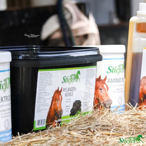 Stiefel Pflanzenkohle für Pferde, 100% Reine Pflanzenkohle zur Unterstützung des Magen-Darm-Trakts, für den Stoffwechsel, 1,5kg