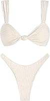 ZAFUL Women's 2025 Cheeky Bikini Set - High Cut Ribbed Thong Swimsuit with Adjustable Straps & Tummy Control