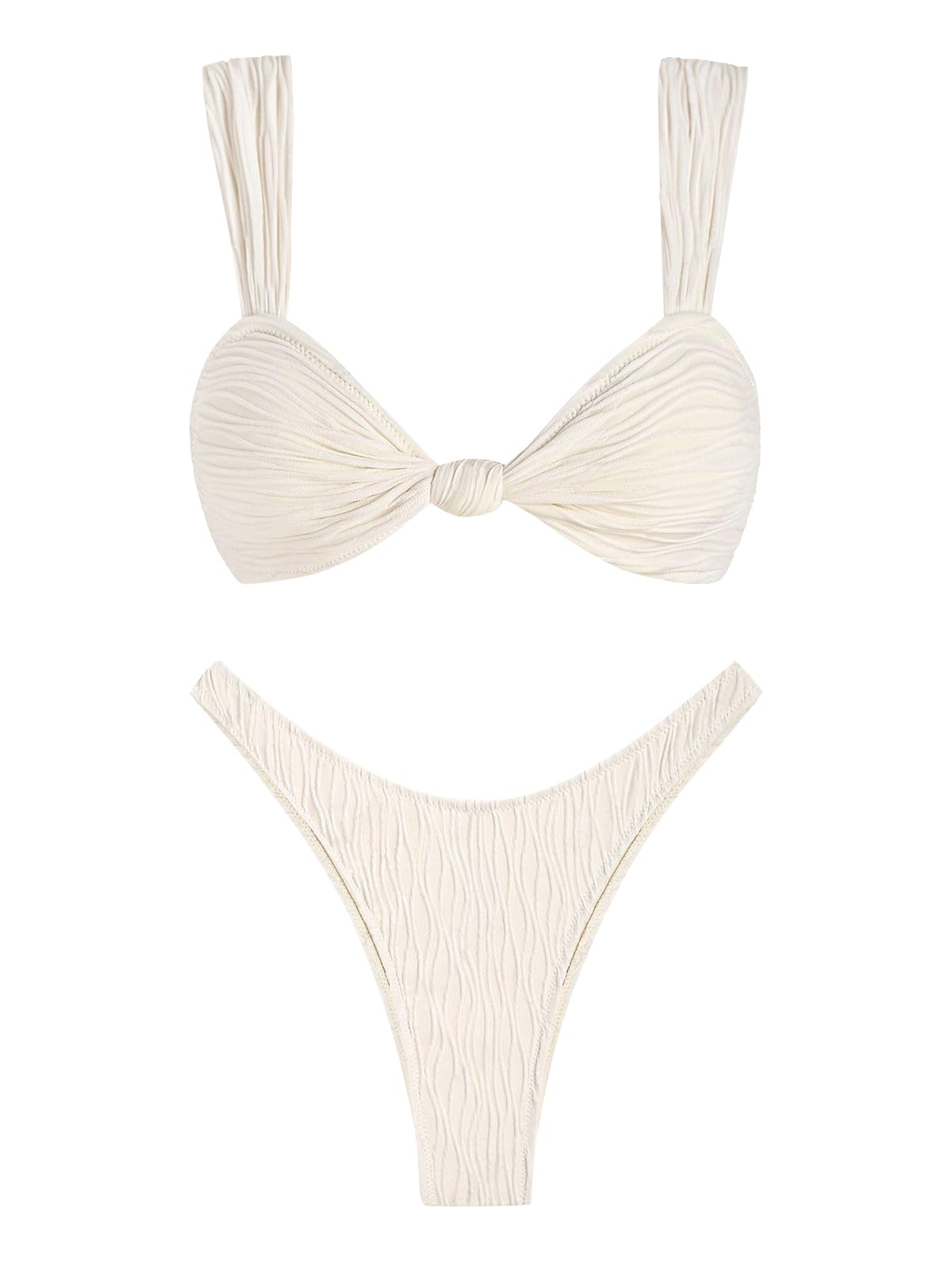 ZAFUL 2025 Cheeky Bikini Sets for Women High Cut Swimsuit Textured Ribbed Bikini Thong Bathing Suit