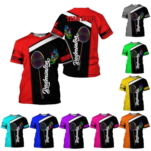 Custom Personalized Badminton 3D Shirt – Custom Name Badminton Jersey for Men, Badminton Sport T-Shirt (US, Alpha, Small, 5X-Large, Regular, Regular, TS1)