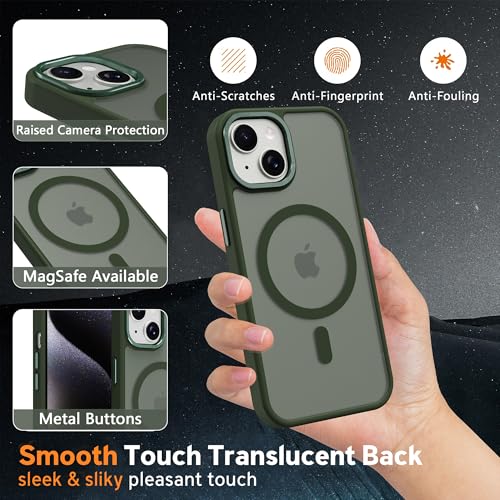 Image of Magnetic iPhone 15 case,Compatible with Magsafe, Military-Grade Protection,Slim Translucent Matte Shockproof with Anti-Scratch Anti-Fingerprint Phone Cover (Blackish Green, iPhone 15)