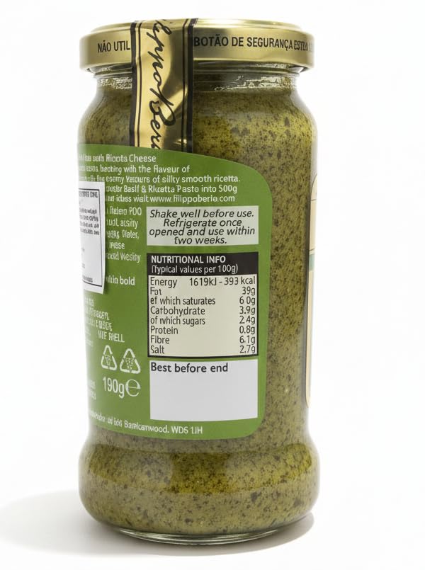 Image of Filippo Berio Basil & Ricotta Pesto • Creamy & Delicate • No Garlic, 6.7 oz ℮ 190 g