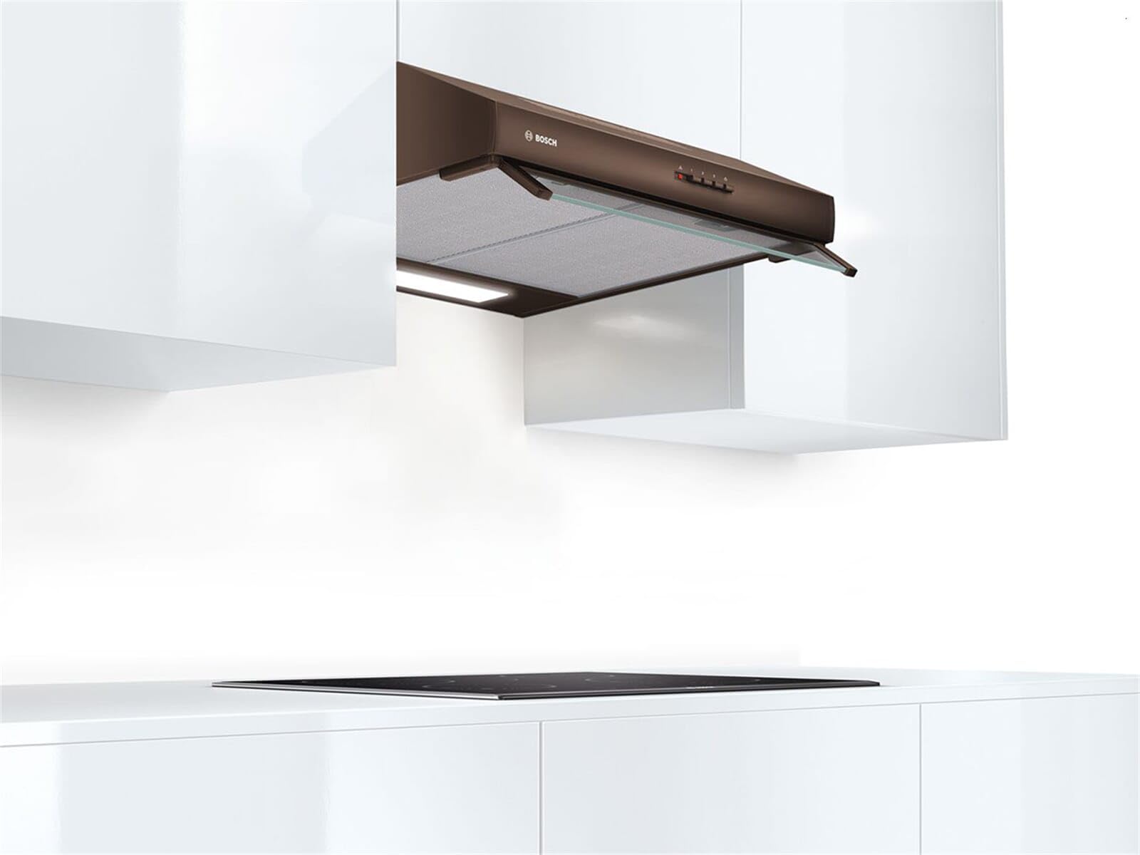 Bosch Serie 4 Unterbauhaube 60 cm Umluft Abluft LED-Beleuchtung Metallfettfilter spülmaschinengeeignet Braun