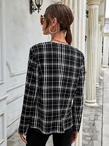 Women's Plaid Long Sleeve Open Front Blazer Casual Business Jackets with Pockets3