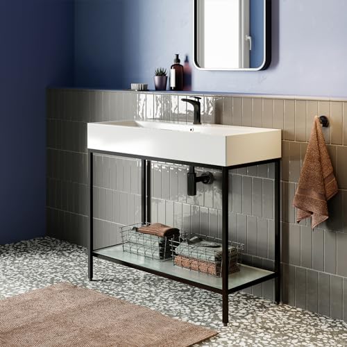 Image of Swiss Madison Pierre 40 inch Open Shelf Black Frame Freestanding Bathroom Vanity with Sink Top