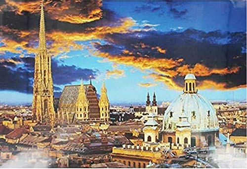 Preisvergleich Produktbild ezchamm Lustige Rätsel für Erwachsene, Spiele, Landschaftsplakatnacht in Wien, Naturlandschaftskunstbild, 1000-teiliges Puzzle750 x 500mm