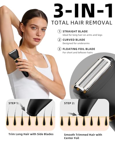Image of Ufree Bikini Trimmer Electric Razors for Women, Ceramic Blade Body Hair Trimmer, IPX7 Waterproof Rechargeable Lady Shaver, Personal Groomer for Legs & Pubic Hair, Gifts for Women, Black