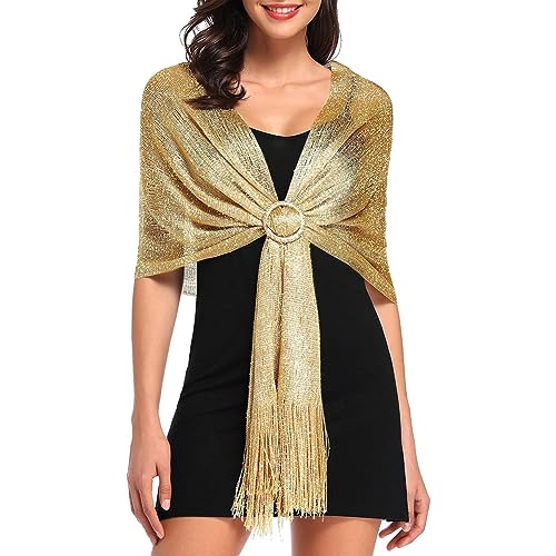 Glitter Shawls Wraps Sparkling Formal Dress Scarf Elegant Wedding Bridal Shawls Soft Long Shawls Wraps Gold