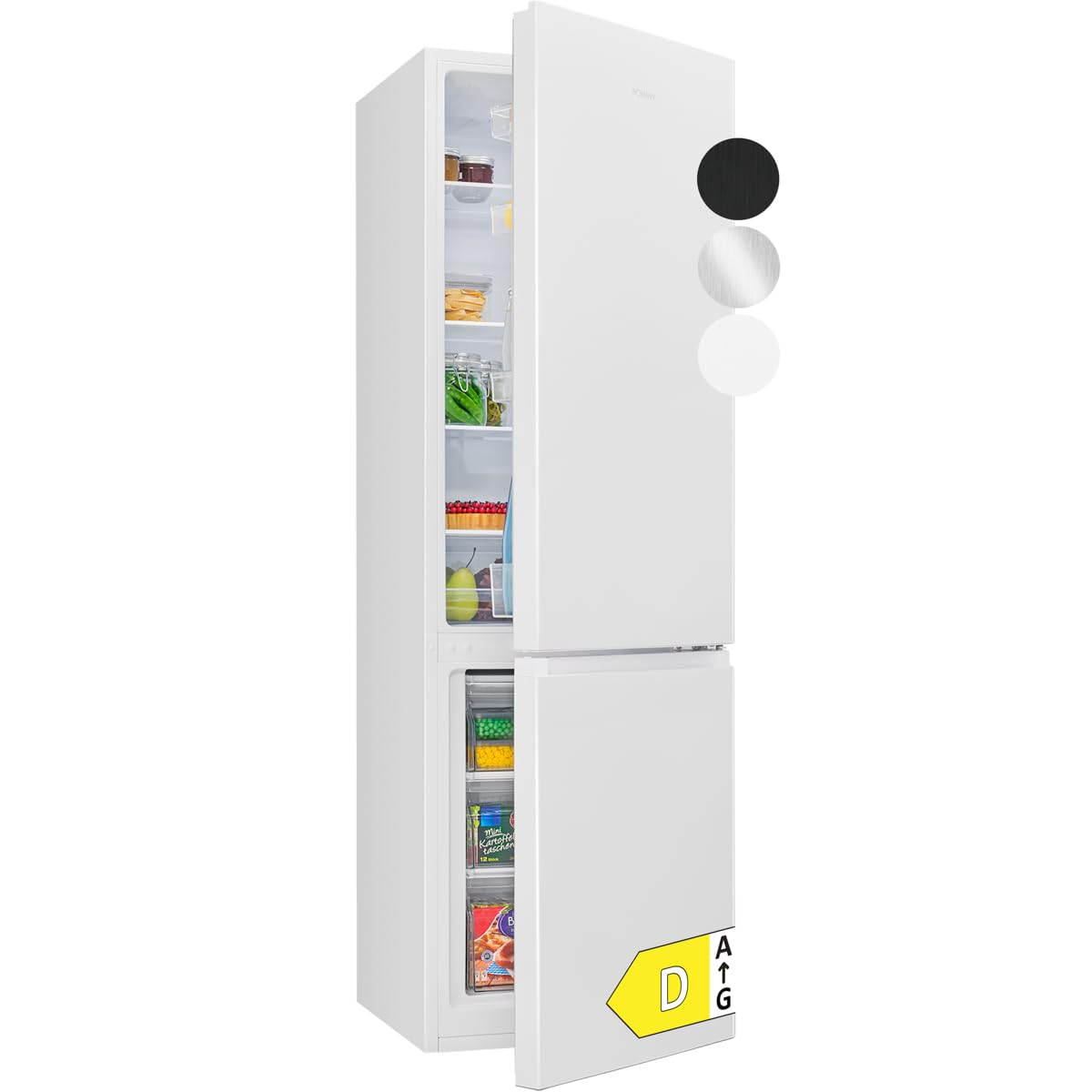 Bomann Kühlschrank mit Gefrierfach | Energieklasse D | 180cm | Kühl Gefrierkombination leise 39 dB | 4 Ablagen & 3 Schubladen | Türanschlag wechselbar | 269L Kühlgefrierkombi | KG 184 weiß