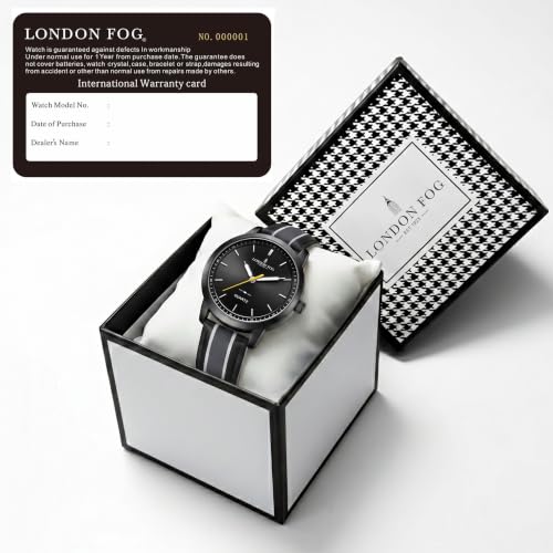 Image of London Fog Kensington Collection Analog Watch for Men with Round Dial, Minimal Stick Markers, Quartz Movement and Leather Strap - LFM10013