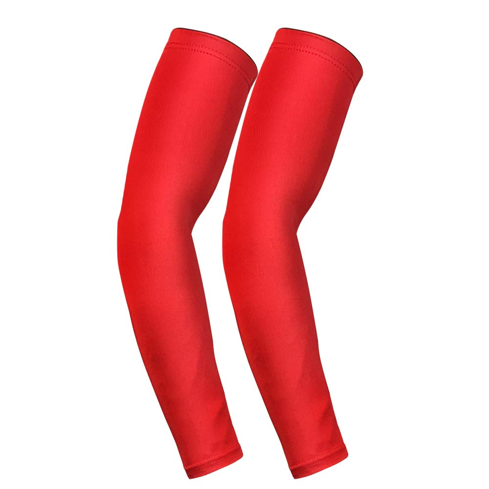 ESGTON UV Sun Protection Arm Sleeves for Men & Women - Sports Compression Cooling Arm Cover for Running & Cycling-Red