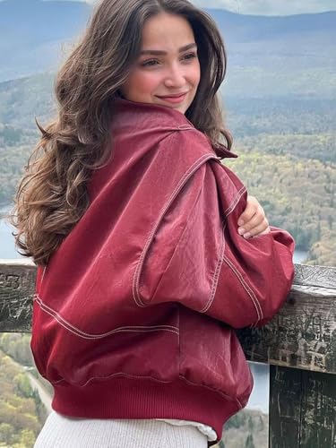 VOIKERDR Womens Oversized Leather Jackets Motorcycle Coats Faux Leather Blazer Biker Jacket3