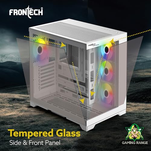 Image of Frontech Arcadia Mid‑Tower Gaming Computer Cabinet - Tempered Glass, Mesh Top, 4 Pre‑Installed RGB Fans, USB 3.0 & 2.0 I /O, ATX /Micro‑ATX /Mini‑ITX Compatible (FT-4381)