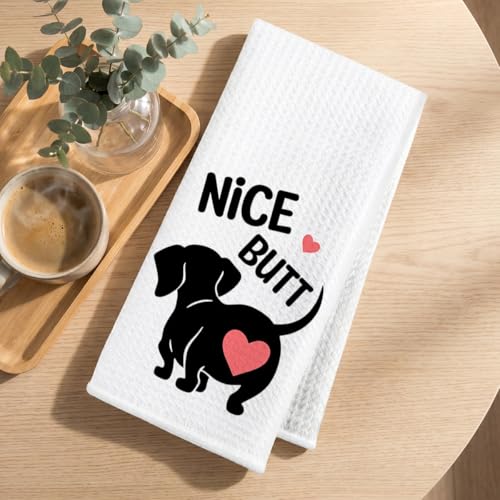 Image of 2 Pcs Dachshund Kitchen Towels 24x14 Inch, Dachshund Gifts Reusable Dish Towels for Kitchen Bathroom Decor, Waffle Weave I Love You Hand Cloth Tea Towel, Cute Dog Valentine's Gifts for Girlfriend Wife