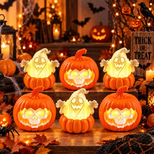 6 Pack Halloween LED Flameless Candles with Ghost Pumpkin Skull Design - image 1