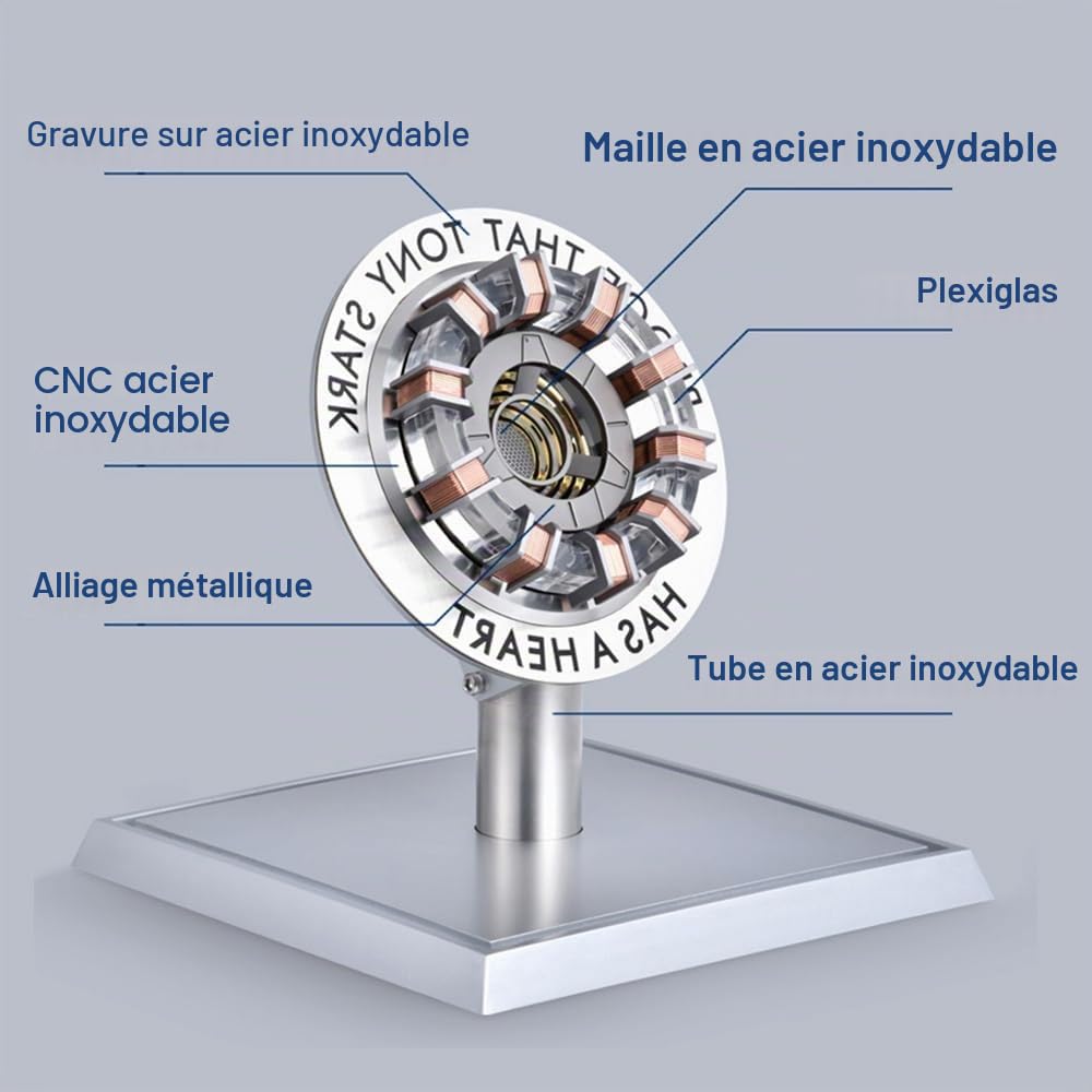 Lumière LED Arc Reactor Vitrine Collectible Sci-FI Cadeau Homme USB Ambiance Contrôle Tactile Modes Lumière Fixe Respiration