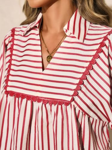 Tankaneo Womens Striped Babydoll Tops Oversized 3/4 Sleeve Peplum Blouse Loose Fit Pleated Cute Shirts2