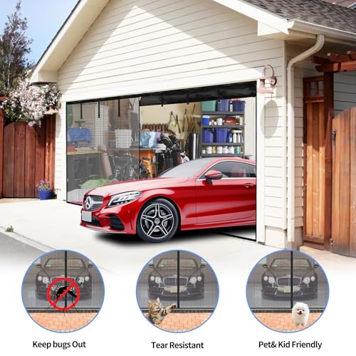 Image of Garage Door Screen for 2 Car Garage,16X8FT Heavy Duty Magnetic Garage Screen,Durable Screen Door Mesh,Keep Bugs Out, Pet and Kid Friendly Door Screen, Black
