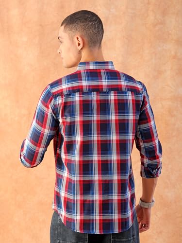 Image of The Indian Garage Co Men Slim Fit Checkered Full Sleeves Cutaway Collar Casual Shirt