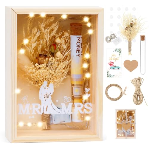 FTUREERA Money Gift Wedding Gifts for Bride and Groom Money Gift Mr & Mrs Wedding Gift Money Including Dried Flowers, Wooden Box, Plastic Test Tube, Fairy Lights FTUREERA Money Gift Wedding Gifts for Bride and Groom Money Gift Mr & Mrs Wedding Gift Money Including Dried Flowers, Wooden Box, Plastic Test Tube, Fairy Lights