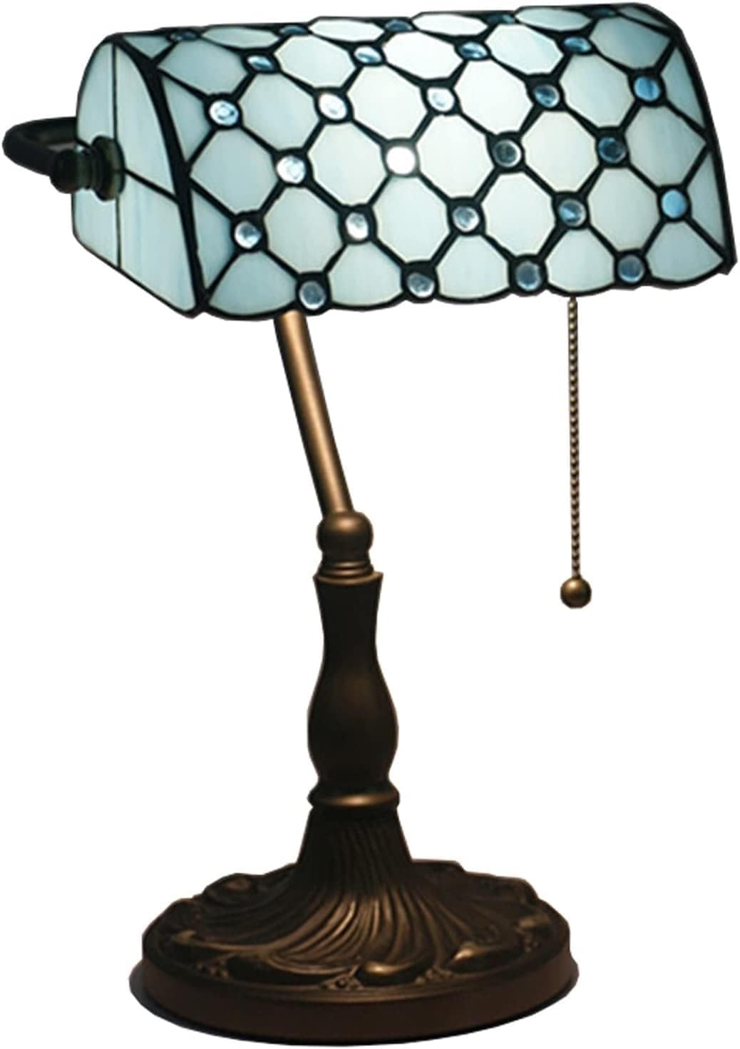 Bankiers Tischlampe, farbige Glaslampe, Kristallperlenschreibtischlampe, Schlafzimmer in der Nacht Leselampe (Meeresblau -Glasperlen Schatten) Innovate