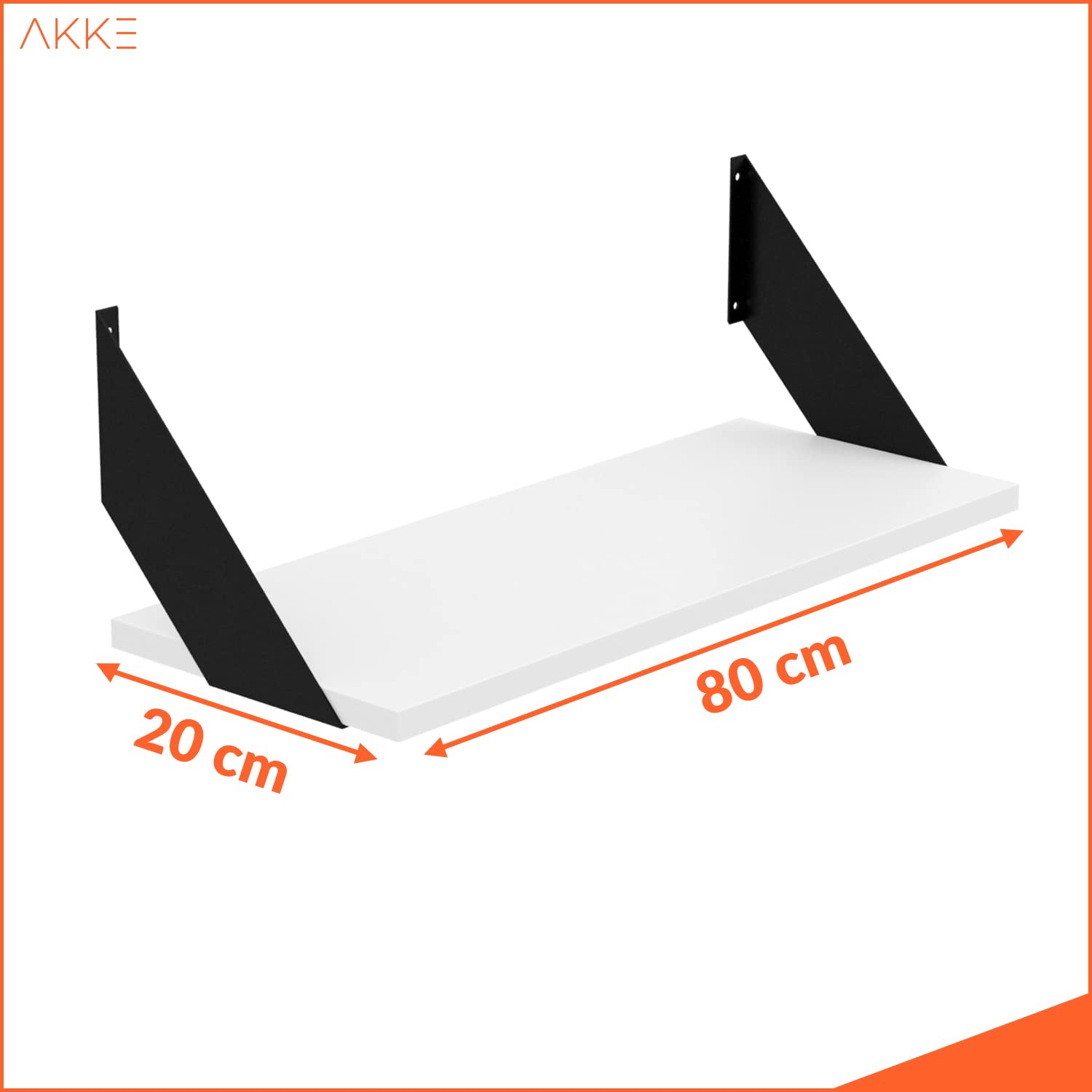 AKKE Wandregal - Hängeregal mit 18 mm Möbelplatte und Metallhalterungen - Wandablage für Moderne Wohnräume, Bücher, Pflanzen und Deko - Loft Flat 80 cm x 20 cm Weiß
