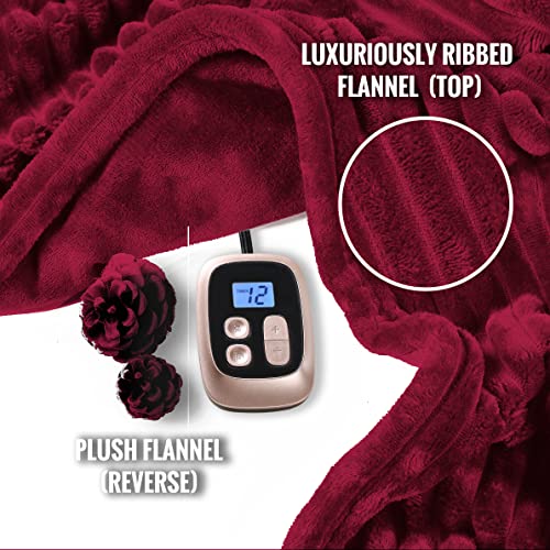 Electric Blanket Full Size - Heated Blanket 72"X84" Soft Posh Ribbed Flannel- Fast Heat Blanket With 12 Heating Levels & 10 Hours Auto-Off, Overheat Protection For Home Couch, Machine Washable, Red #TOP4