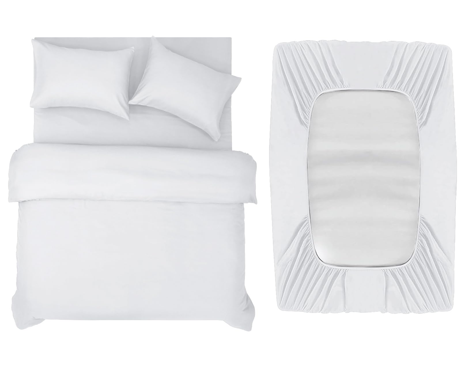 INSPIRE HOMEWARE Double Duvet Set - Duvet Cover,Fitted Sheet with 2 Pillowcases - Premium Brushed Microfiber 4 piece Double Bedding Sets - White Quilt Cover Set for All Seasons