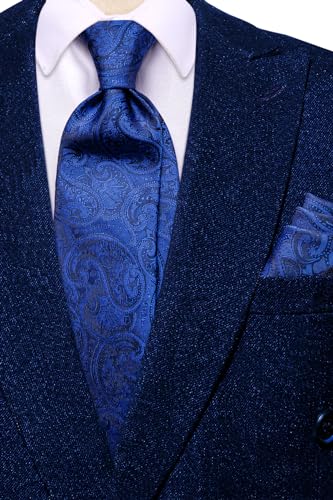 Image of Hi-Tie Mens 70inches Tie Set Extra Long Necktie for Men Cufflinks Handkerchief Big Tall Men Business Wedding